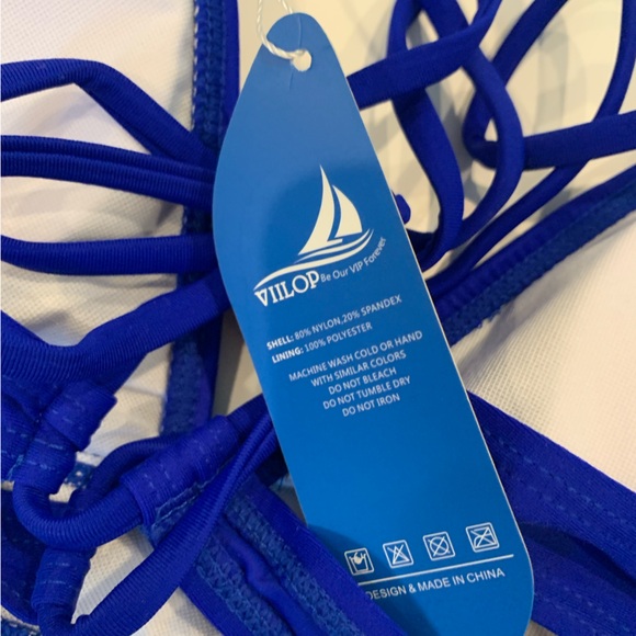 Maternity Two Piece Criss Cross Blue Swimsuit Bikini V Neck Size Small - Picture 11 of 15